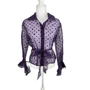 JS Boutique Purple Sheer Polkadot Tie Blouse Top
